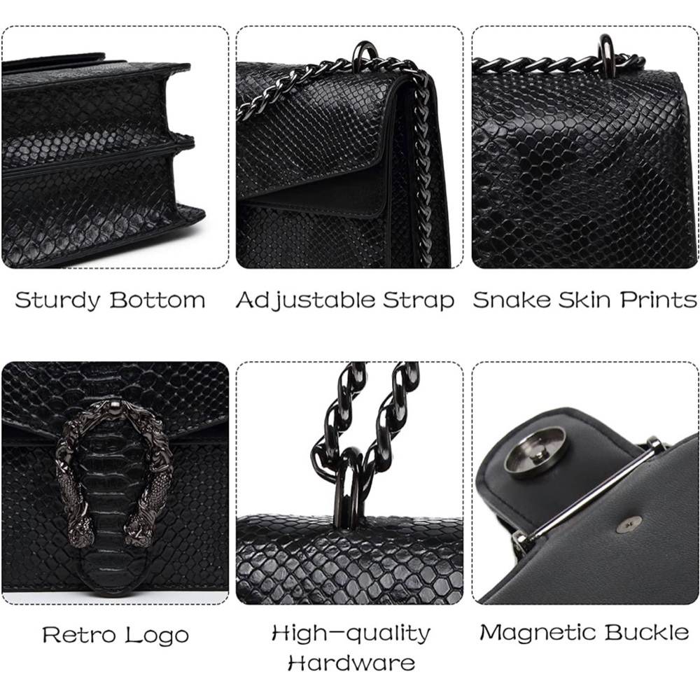 Faux python all black crossbody shoulder bags for women - Picture 2 of 4